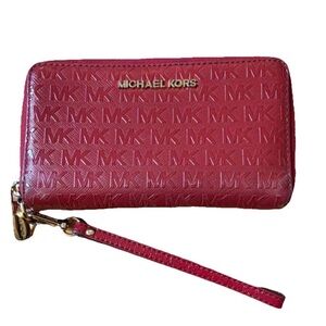Michael Kors Red Embossed Zip-Around Wristlet Wallet